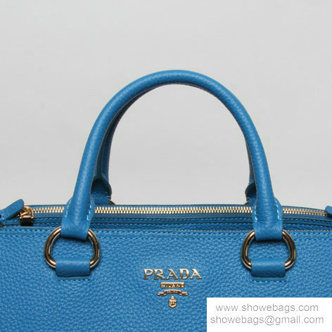 2014 Prada grainy leather tote bag BN2325 light blue - Click Image to Close